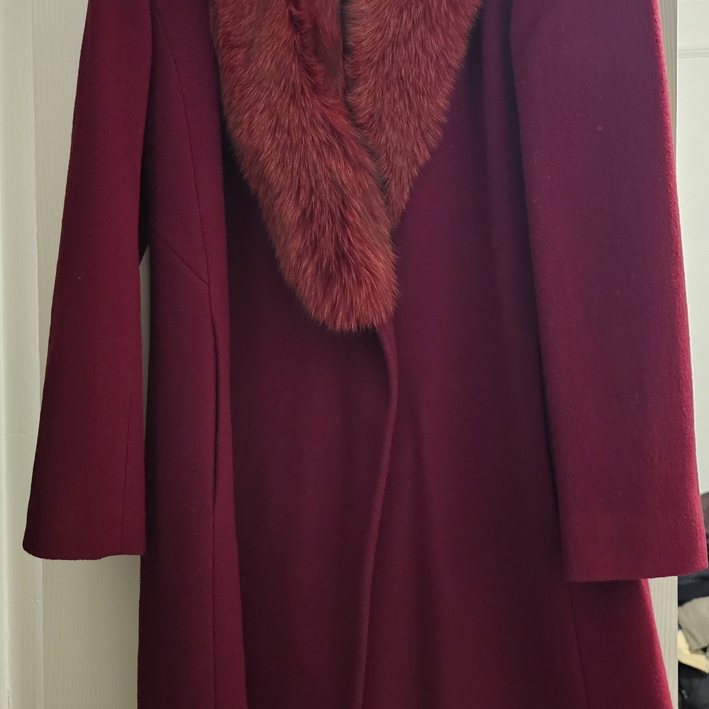 Elegant Red Coat with Genuine Fur Collar